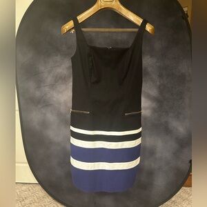 Lauren Ralph Lauren Black, White and Navy Striped Sleeveless Sheath Dress